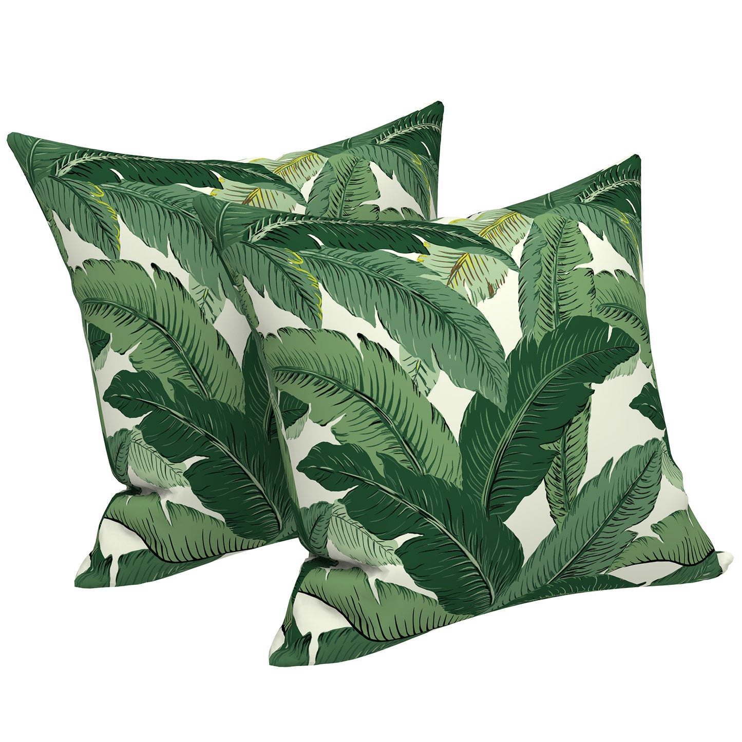 Melody Elephant Patio Throw Pillows with Inners, Fade Resistant Square Pillow Pack of 2, Decorative Garden Cushions for Home, 18x18 Inch, Swaying Palms Green