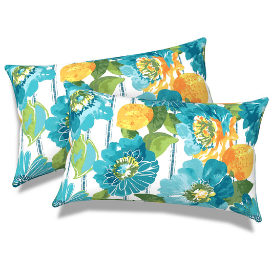 Melody Elephant Pack of 2 Outdoor Lumbar Pillow Covers, All Weather Cushion Pillow Cases 12x20 Inch, Pillowcase for Patio Couch Decoration, Lotus Blue