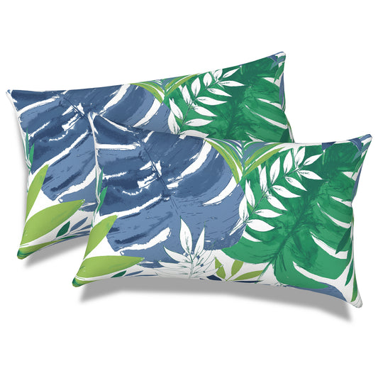 Melody Elephant Pack of 2 Outdoor Lumbar Pillow Covers, All Weather Cushion Pillow Cases 12x20 Inch, Pillowcase for Patio Couch Decoration, Islamorada Blue Green