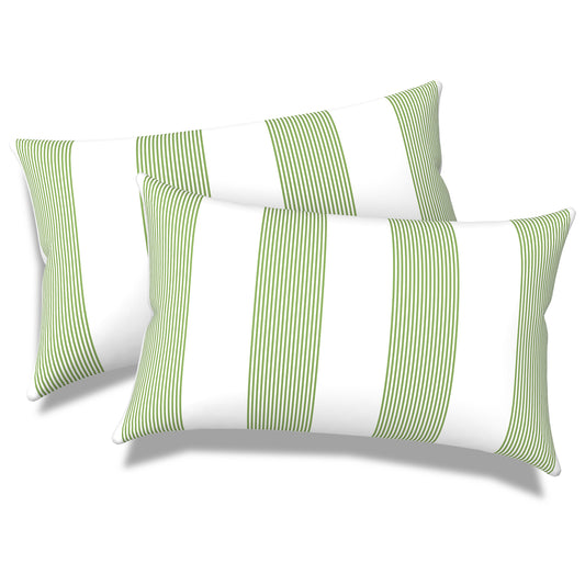 Melody Elephant Pack of 2 Outdoor Lumbar Pillow Covers, All Weather Cushion Pillow Cases 12x20 Inch, Pillowcase for Patio Couch Decoration, Stripe Cabana Green