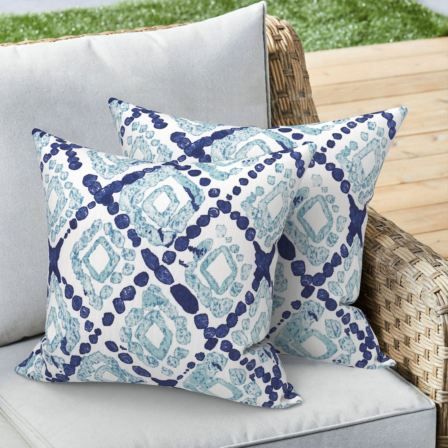 Melody Elephant Outdoor Throw Pillows 16x16 Inch, water Repellent patio pillows with Inners set of 2, outdoor pillows for patio furniture home garden, Boho Geometry Blue