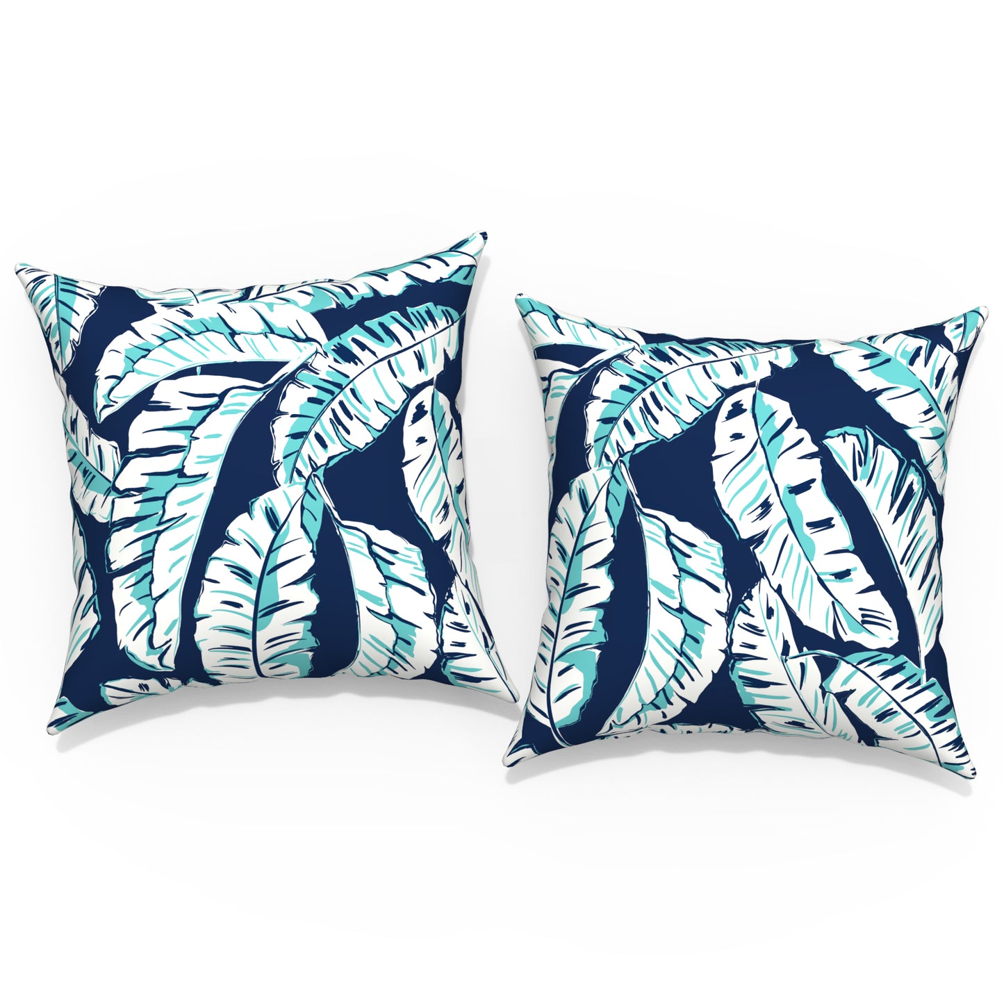 Melody Elephant Outdoor Throw Pillows 16x16 Inch, water Repellent patio pillows with Inners set of 2, outdoor pillows for patio furniture home garden, Baltic Palms White