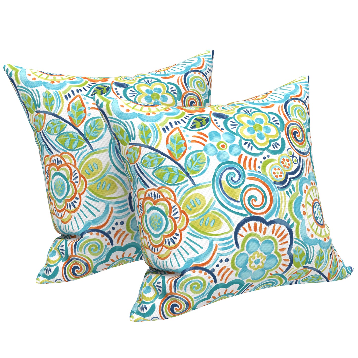 Melody Elephant Patio Throw Pillows with Inners, Fade Resistant Square Pillow Pack of 2, Decorative Garden Cushions for Home, 18x18 Inch, Flower Blue