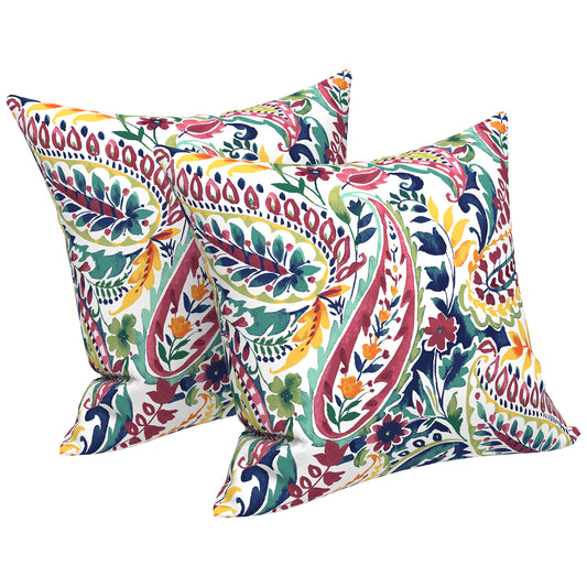 Melody Elephant Patio Throw Pillows with Inners, Fade Resistant Square Pillow Pack of 2, Decorative Garden Cushions for Home, 18x18 Inch, Vigour Paisley