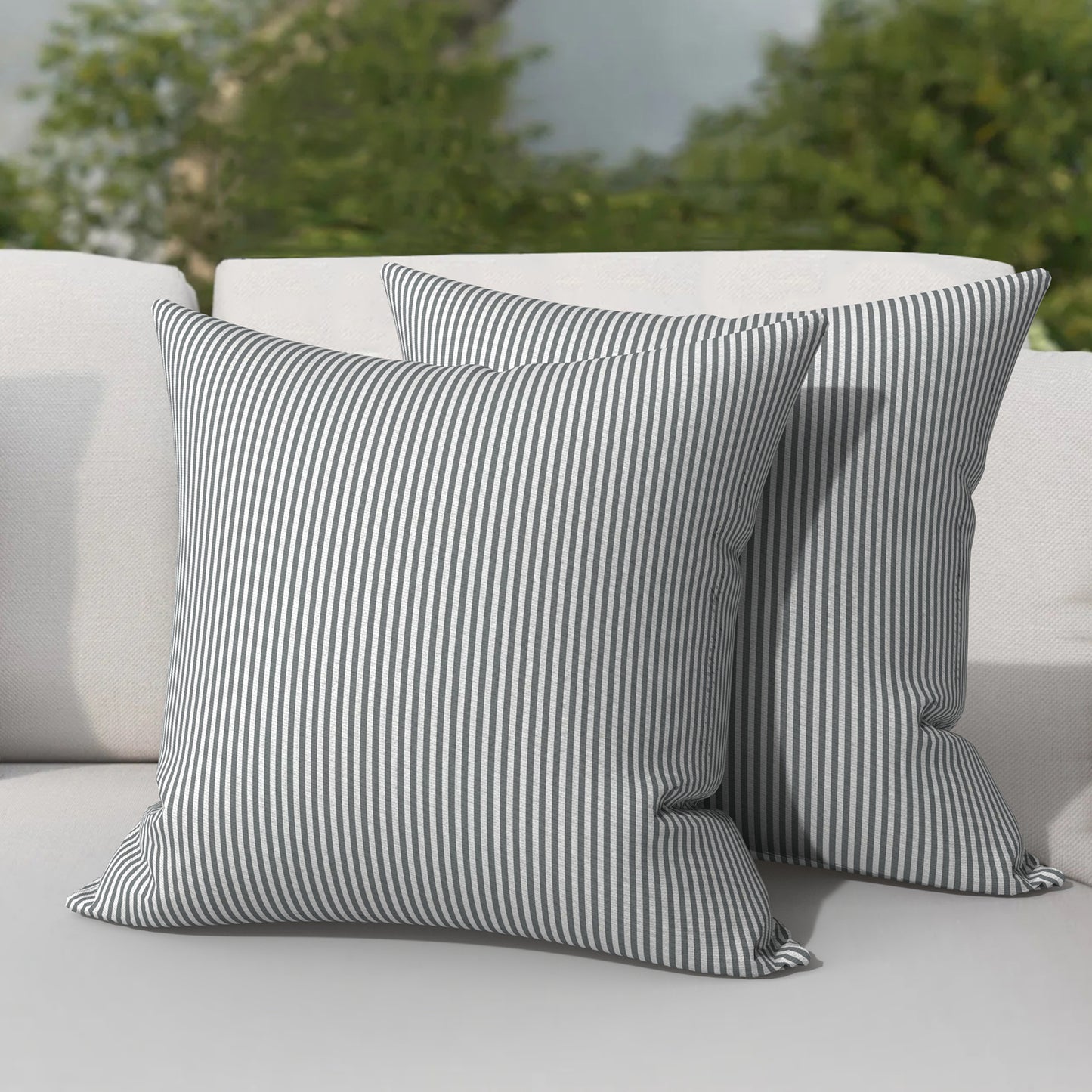 Melody Elephant Patio Throw Pillows with Inners, Fade Resistant Square Pillow Pack of 2, Decorative Garden Cushions for Home, 18x18 Inch, Stripe Gray