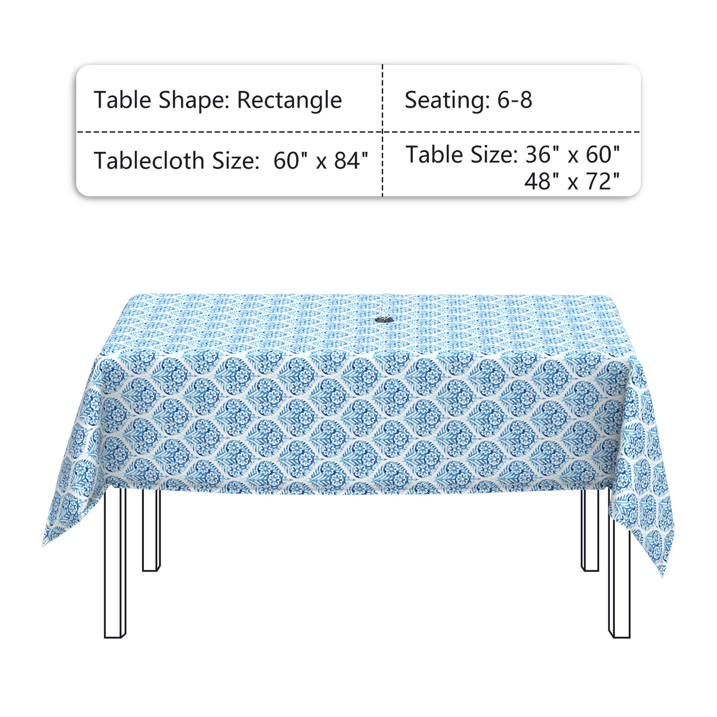 Melody Elephant Outdoor Rectangle Tablecloth, 60×84 Inch Water Repellent Picnic Table Cover with Umbrella Hole Zipper for Patio Family Meal, Celadon Geometric