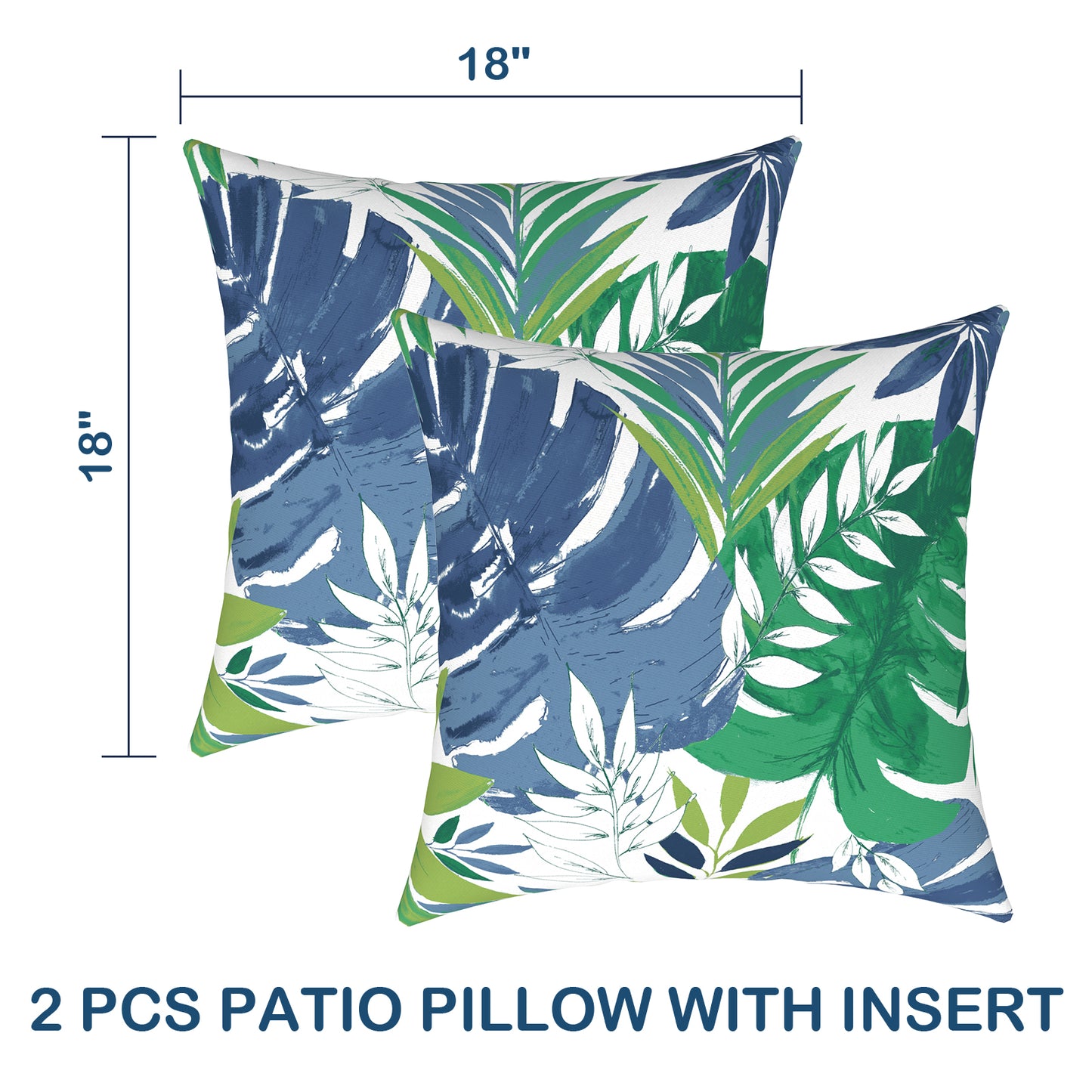 Melody Elephant Patio Throw Pillows with Inners, Fade Resistant Square Pillow Pack of 2, Decorative Garden Cushions for Home, 18x18 Inch, Islamorada Blue Green