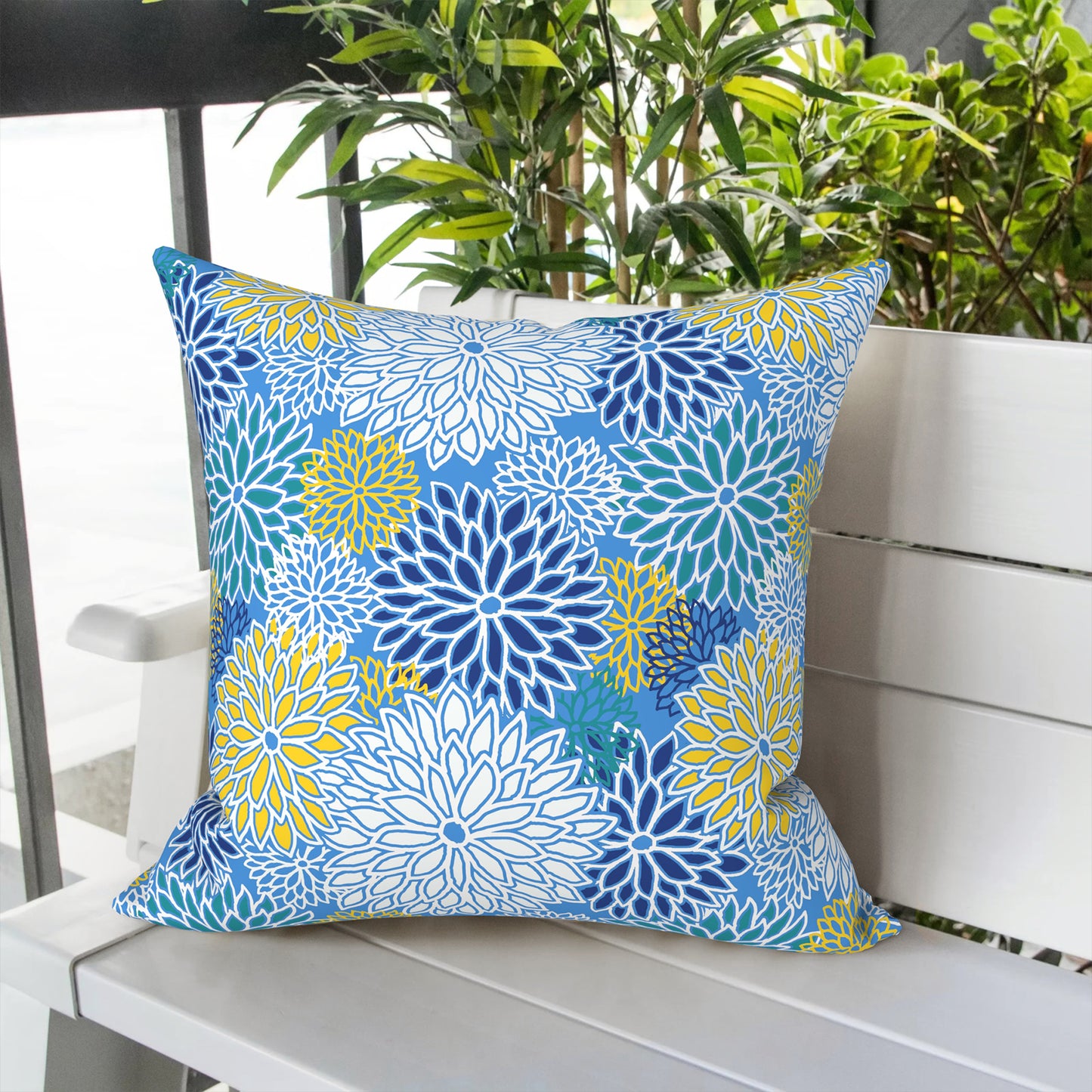 Melody Elephant Patio Throw Pillows with Inners, Fade Resistant Square Pillow Pack of 2, Decorative Garden Cushions for Home, 18x18 Inch, Dahlia Blue