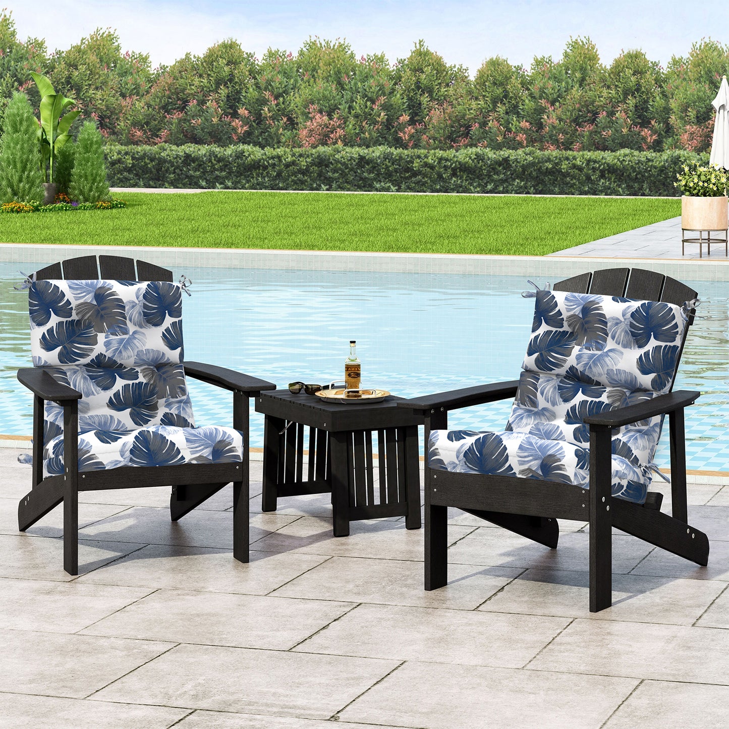 Melody Elephant Outdoor Tufted High Back Chair Cushions, Water Resistant Rocking Seat Chair Cushions 2 Pack, Adirondack Cushions for Patio Home Garden, 22" W x 20" D, Monstera Blue