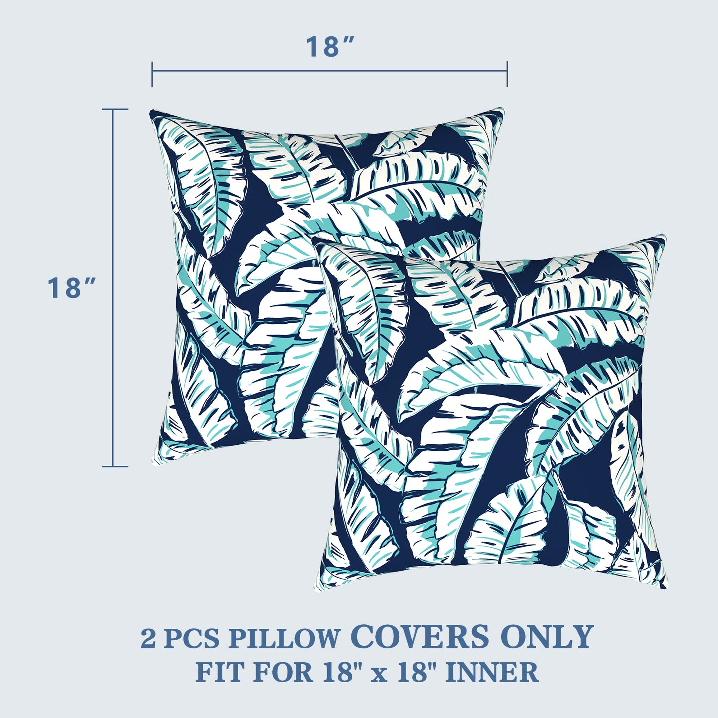 Melody Elephant Outdoor Throw Pillow Covers Pack of 2, Decorative Water Repellent Square Pillow Cases 18x18 Inch, Patio Pillowcases for Home Patio Furniture Use, Baltic Palms White