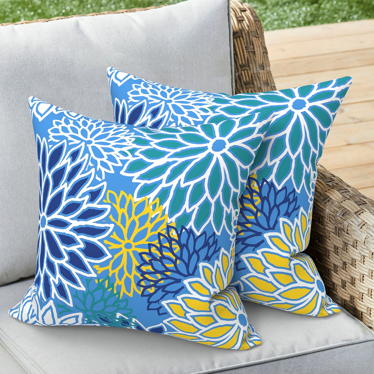 Melody Elephant Outdoor Throw Pillows 16x16 Inch, water Repellent patio pillows with Inners set of 2, outdoor pillows for patio furniture home garden, Dahlia Blue