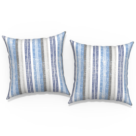 Melody Elephant Outdoor/Indoor Throw Pillow Covers Set of 2, All Weather Square Pillow Cases 16x16 Inch, Patio Cushion Pillow of Home Furniture Use, Stripe Layered Blue