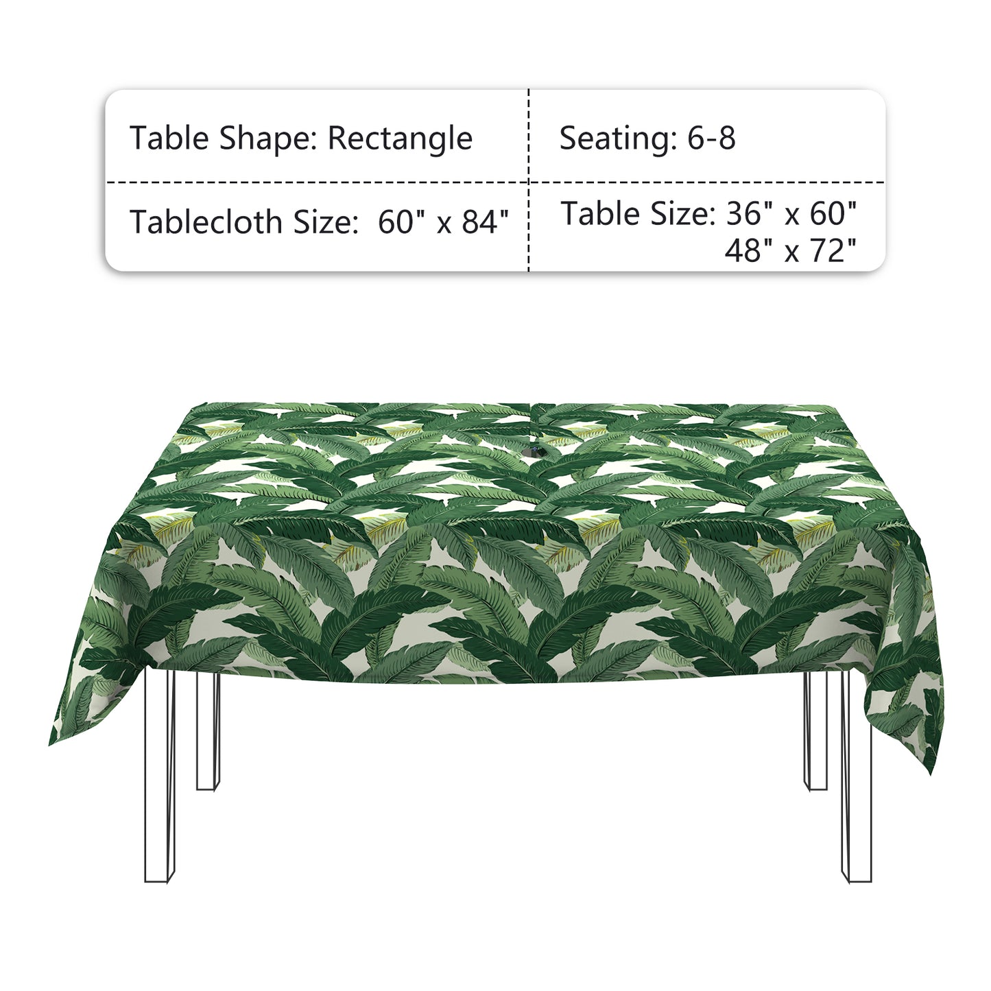 Melody Elephant Outdoor Rectangle Tablecloth, 60×84 Inch Water Repellent Picnic Table Cover with Umbrella Hole Zipper for Patio Family Meal, Swaying Palms Green