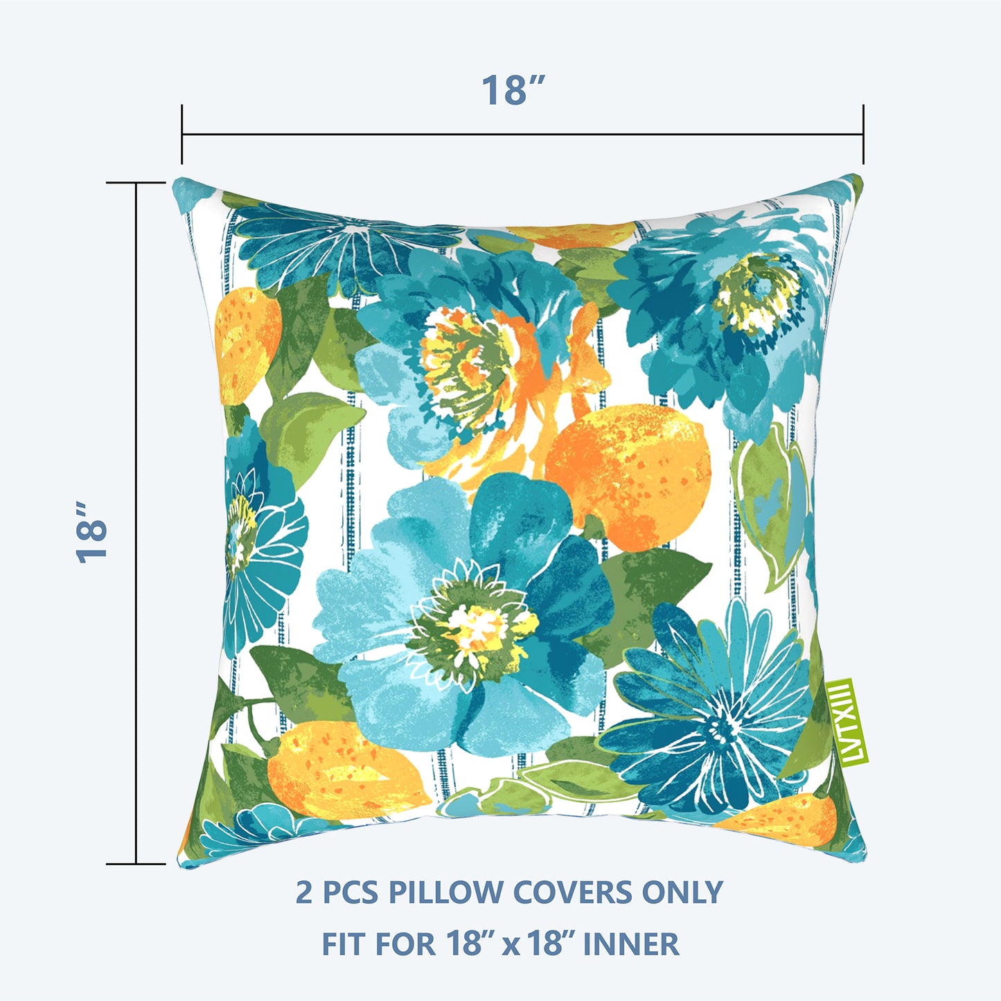 Melody Elephant Outdoor Throw Pillow Covers Pack of 2, Decorative Water Repellent Square Pillow Cases 18x18 Inch, Patio Pillowcases for Home Patio Furniture Use, Lotus Blue