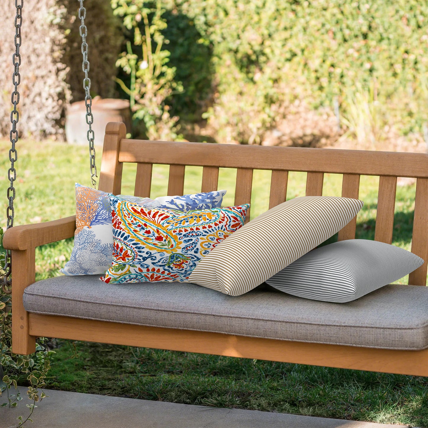 Melody Elephant Outdoor/Indoor Lumbar Pillows, Water Repellent Cushion Pillows, 12x20 Inch, Outdoor Pillows with Inserts for Home Garden, Pack of 2, Coral Multi