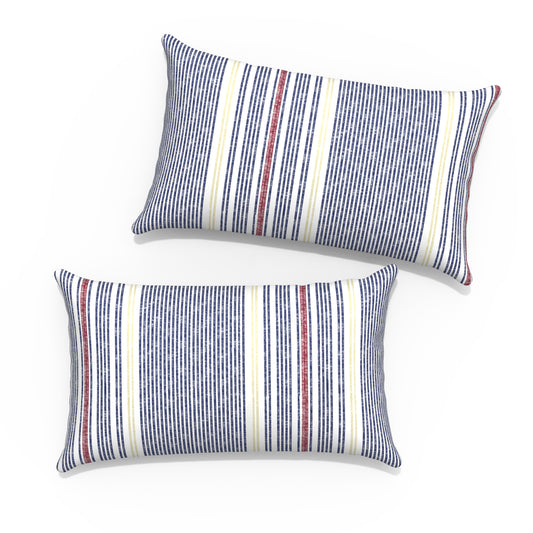 Melody Elephant Pack of 2 Outdoor Lumbar Pillow Covers, All Weather Cushion Pillow Cases 12x20 Inch, Pillowcase for Patio Couch Decoration, Stripe Denim Blue