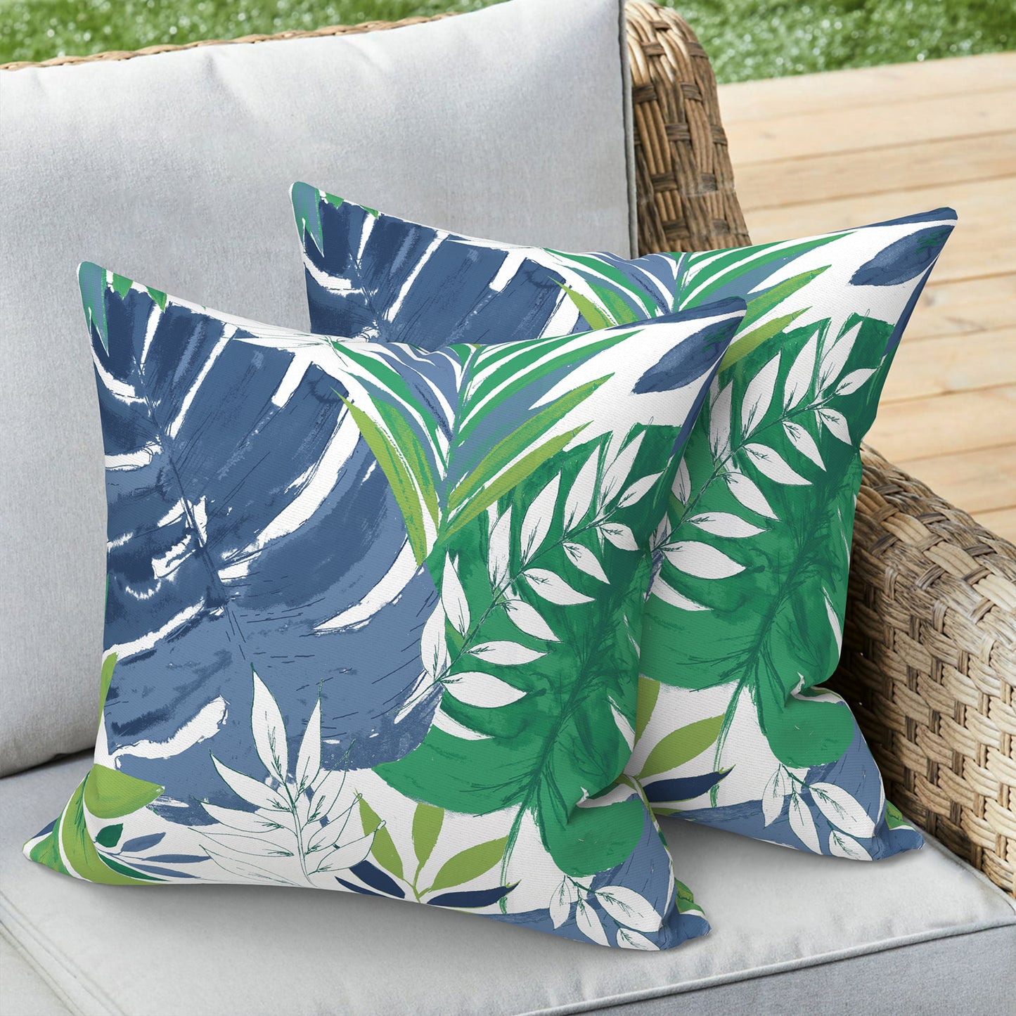 Melody Elephant Outdoor Throw Pillows 16x16 Inch, water Repellent patio pillows with Inners set of 2, outdoor pillows for patio furniture home garden, Islamorada Blue Green