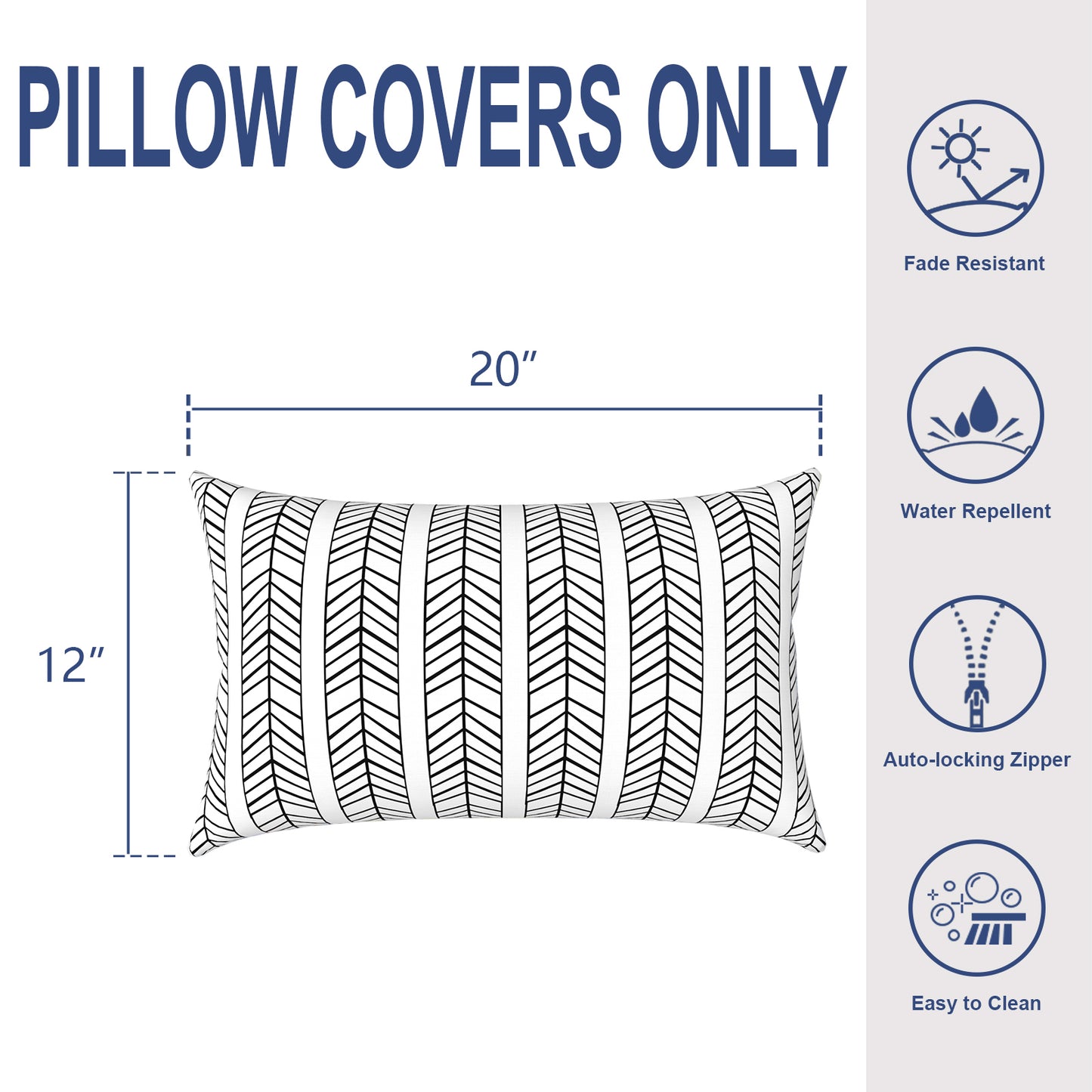 Melody Elephant Pack of 2 Outdoor Lumbar Pillow Covers, All Weather Cushion Pillow Cases 12x20 Inch, Pillowcase for Patio Couch Decoration, HerringboneWhite