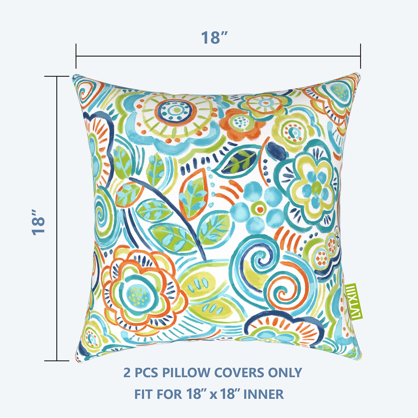 Melody Elephant Outdoor Throw Pillow Covers Pack of 2, Decorative Water Repellent Square Pillow Cases 18x18 Inch, Patio Pillowcases for Home Patio Furniture Use, Flower Blue