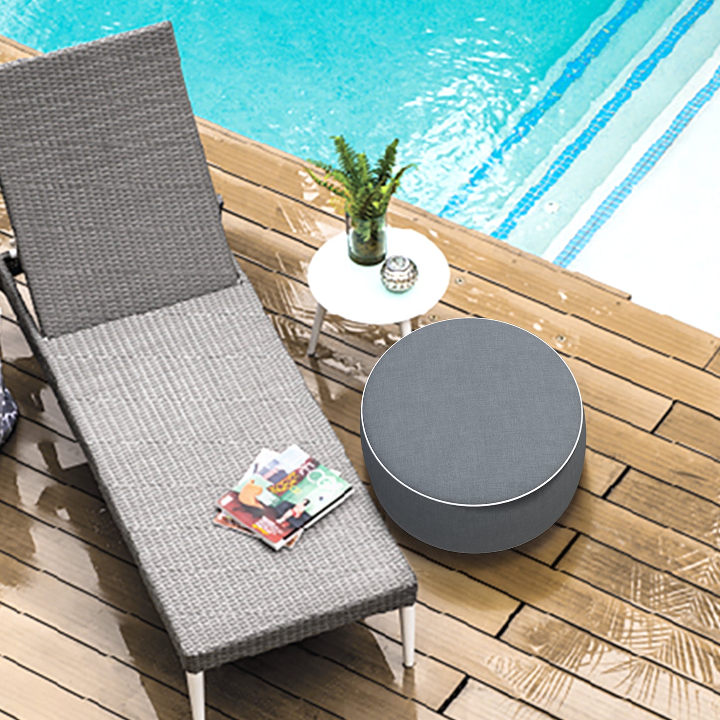 Melody Elephant Patio Inflatable Ottoman, 21x9 Inch Portable Stool Ottoman with Handle, Outdoor Round Footrest Stool for Garden Camping, Textured Gray