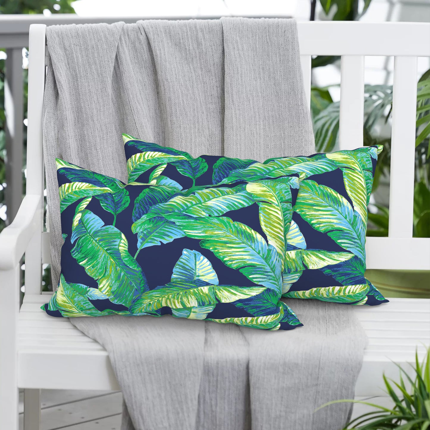 Melody Elephant Pack of 2 Outdoor Lumbar Pillow Covers, All Weather Cushion Pillow Cases 12x20 Inch, Pillowcase for Patio Couch Decoration, Hanalei Lagoon