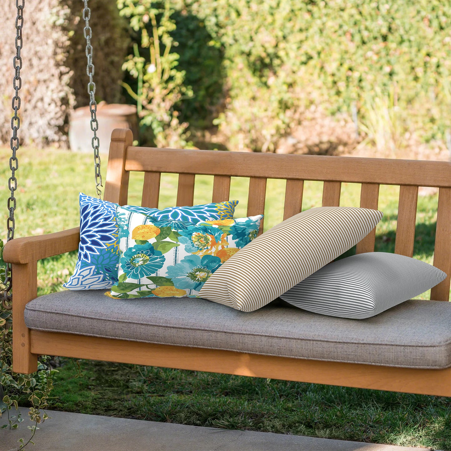 Melody Elephant Outdoor/Indoor Lumbar Pillows, Water Repellent Cushion Pillows, 12x20 Inch, Outdoor Pillows with Inserts for Home Garden, Pack of 2, Dahlia Blue