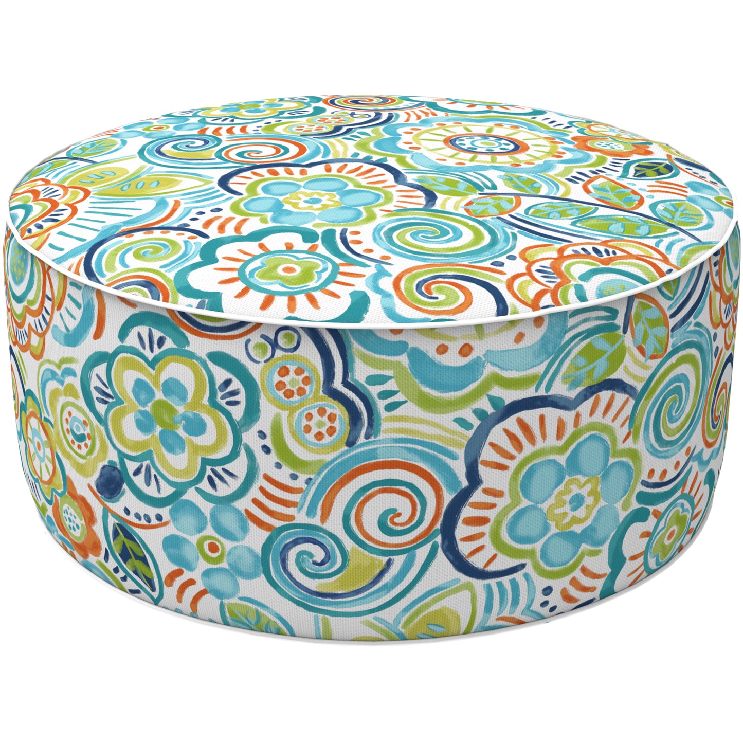 Melody Elephant Patio Inflatable Ottoman, 21x9 Inch Portable Stool Ottoman with Handle, Outdoor Round Footrest Stool for Garden Camping, Flower Blue