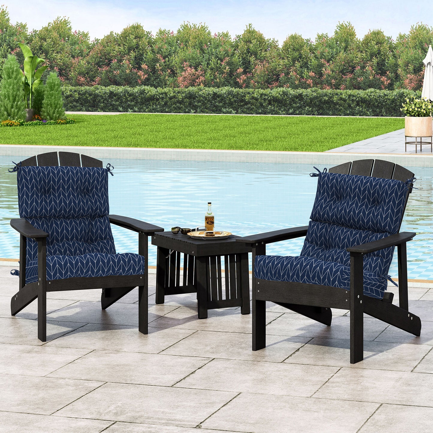 Melody Elephant Outdoor Tufted High Back Chair Cushions, Water Resistant Rocking Seat Chair Cushions 2 Pack, Adirondack Cushions for Patio Home Garden, 22" W x 20" D, Herringbone Navy