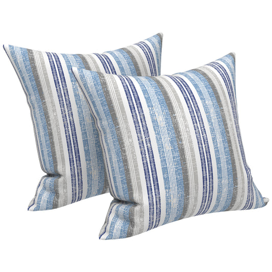 Melody Elephant Outdoor Throw Pillow Covers Pack of 2, Decorative Water Repellent Square Pillow Cases 18x18 Inch, Patio Pillowcases for Home Patio Furniture Use, Stripe Layered Blue