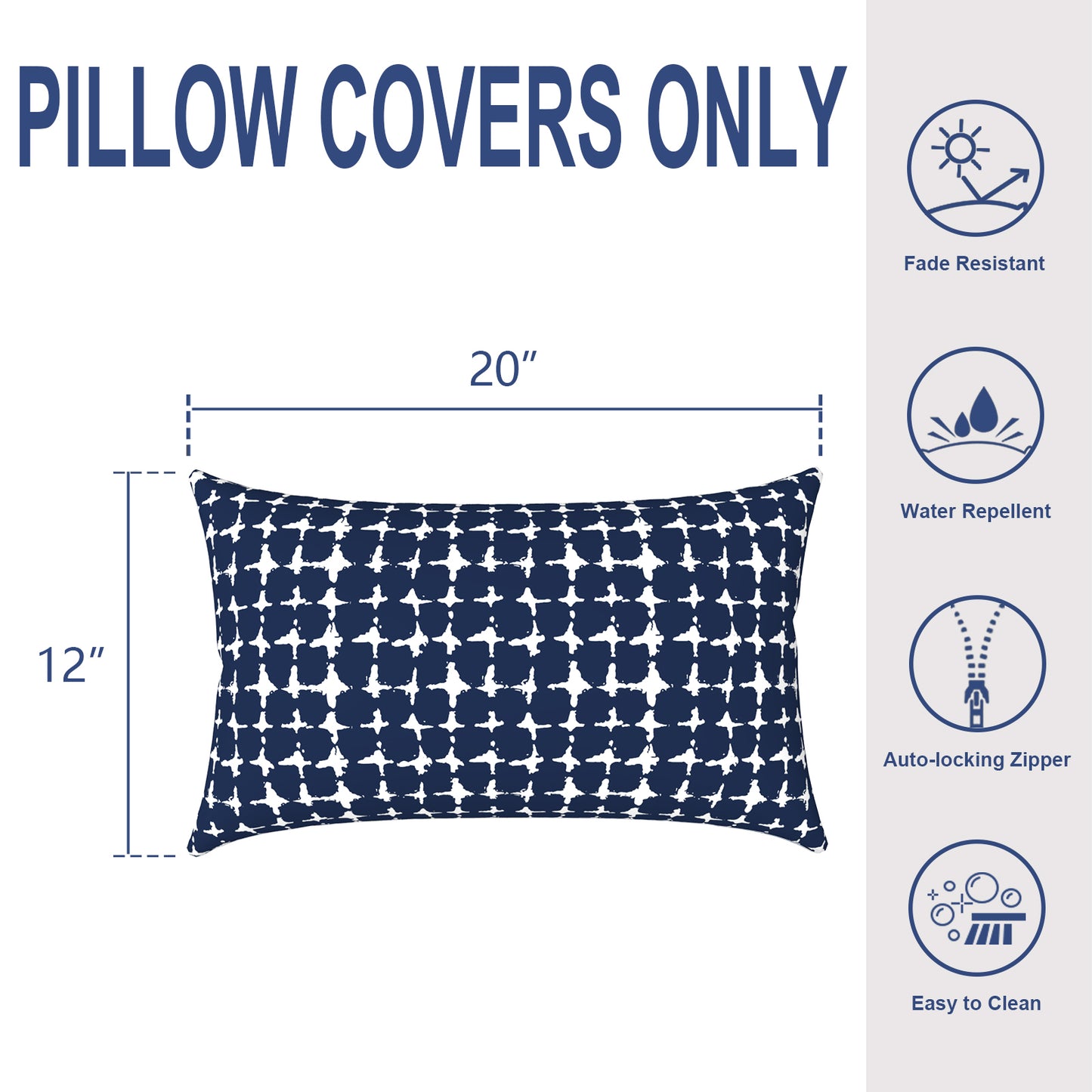 Melody Elephant Pack of 2 Outdoor Lumbar Pillow Covers, All Weather Cushion Pillow Cases 12x20 Inch, Pillowcase for Patio Couch Decoration, Tie-Dye Navy