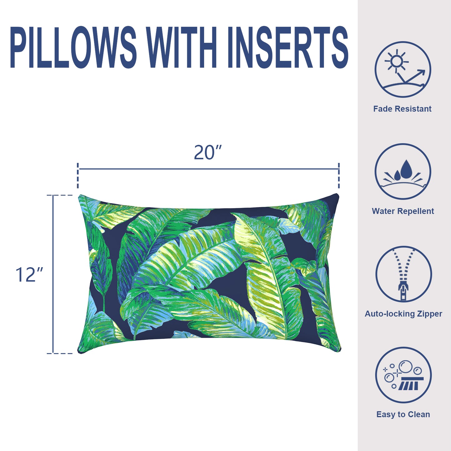 Melody Elephant Outdoor/Indoor Lumbar Pillows, Water Repellent Cushion Pillows, 12x20 Inch, Outdoor Pillows with Inserts for Home Garden, Pack of 2, Hanalei Lagoon