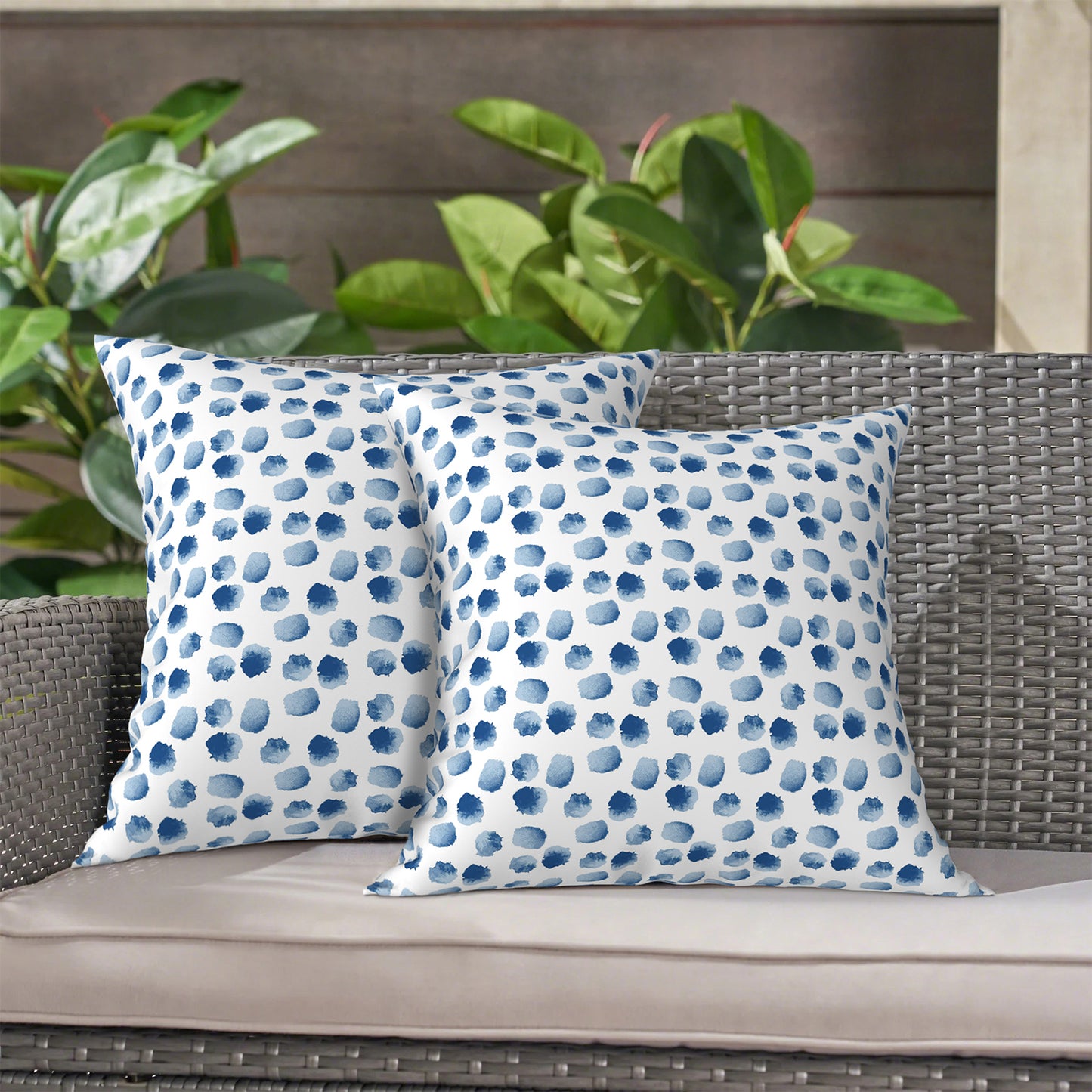 Melody Elephant Patio Throw Pillows with Inners, Fade Resistant Square Pillow Pack of 2, Decorative Garden Cushions for Home, 18x18 Inch, Brush Blue