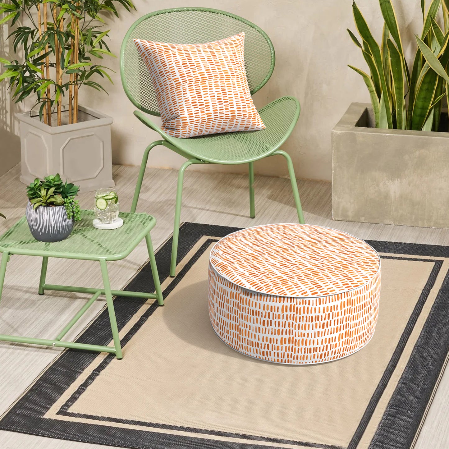Melody Elephant Patio Inflatable Ottoman, 21x9 Inch Portable Stool Ottoman with Handle, Outdoor Round Footrest Stool for Garden Camping, Pebble Orange