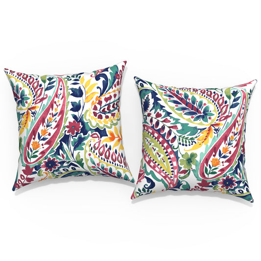 Melody Elephant Outdoor/Indoor Throw Pillow Covers Set of 2, All Weather Square Pillow Cases 16x16 Inch, Patio Cushion Pillow of Home Furniture Use, Vigour Paisley