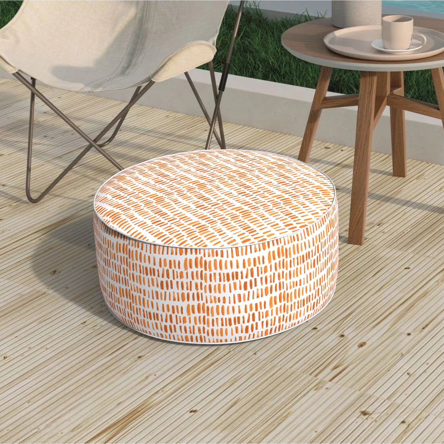 Melody Elephant Patio Inflatable Ottoman, 21x9 Inch Portable Stool Ottoman with Handle, Outdoor Round Footrest Stool for Garden Camping, Pebble Orange