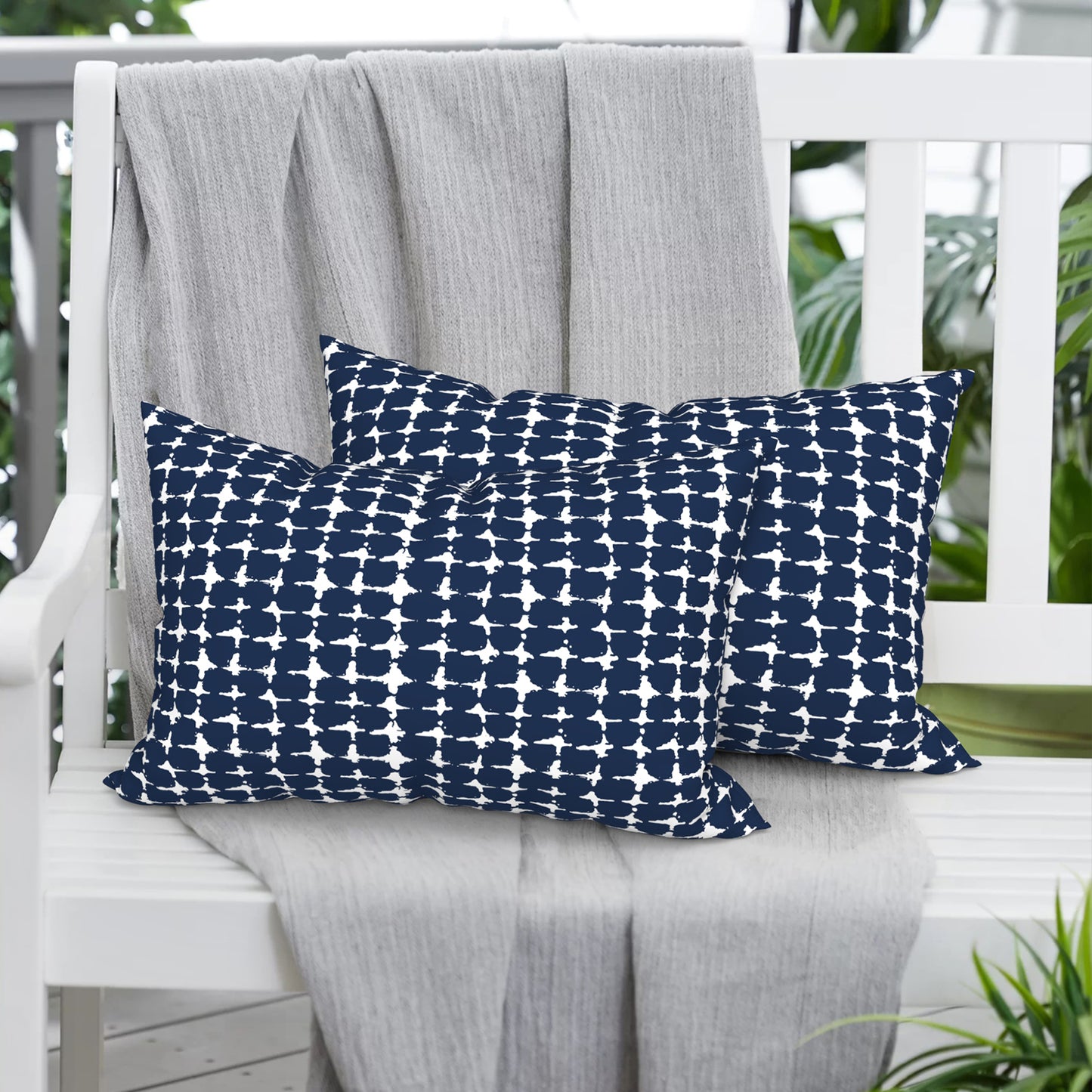 Melody Elephant Pack of 2 Outdoor Lumbar Pillow Covers, All Weather Cushion Pillow Cases 12x20 Inch, Pillowcase for Patio Couch Decoration, Tie-Dye Navy