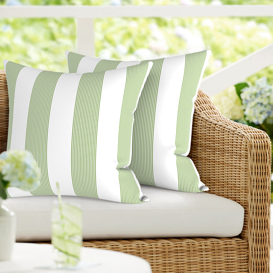 Melody Elephant Patio Throw Pillows with Inners, Fade Resistant Square Pillow Pack of 2, Decorative Garden Cushions for Home, 18x18 Inch, Stripe Cabana Green