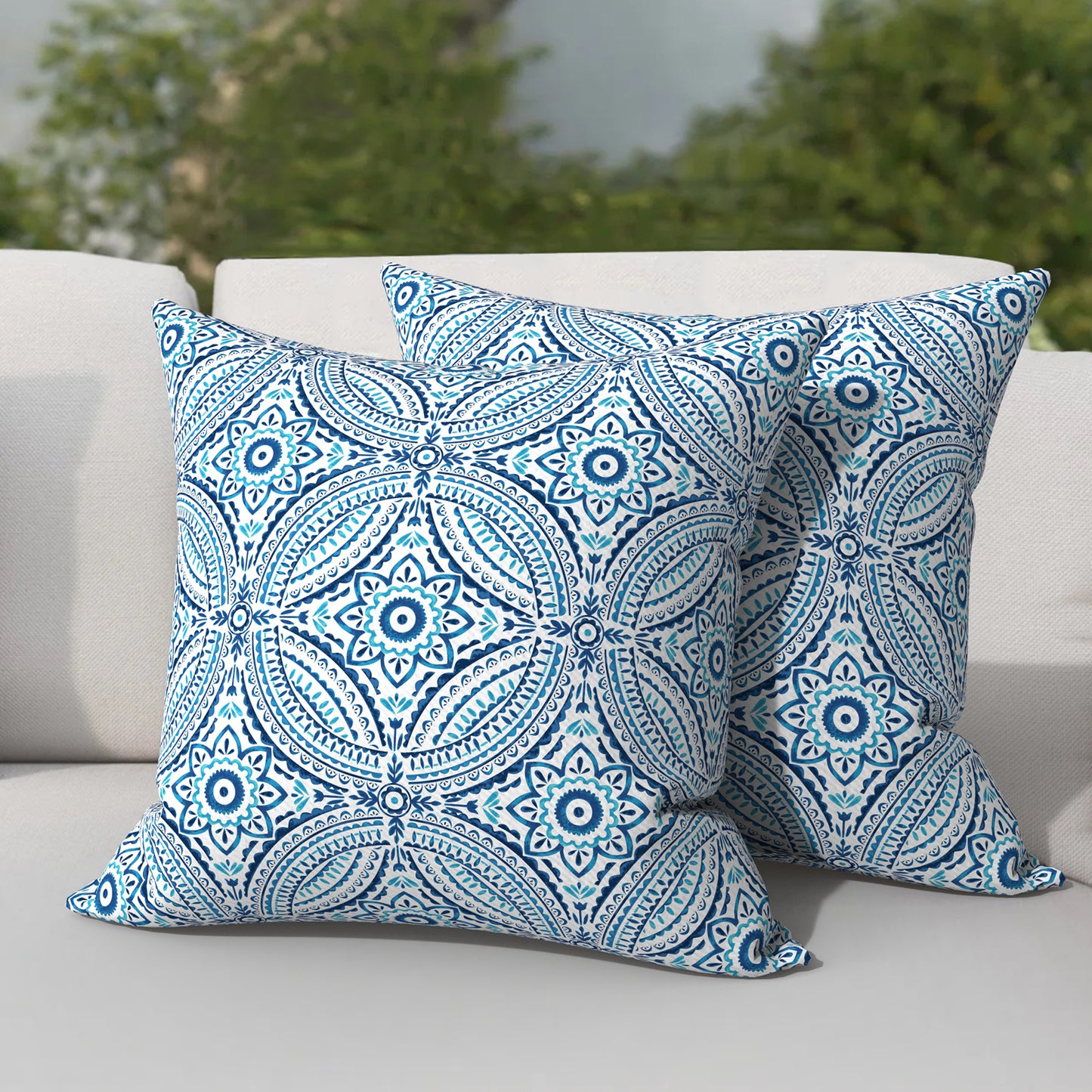 Melody Elephant Outdoor Throw Pillow Covers Pack of 2, Decorative Water Repellent Square Pillow Cases 18x18 Inch, Patio Pillowcases for Home Patio Furniture Use, Delancey Baltic