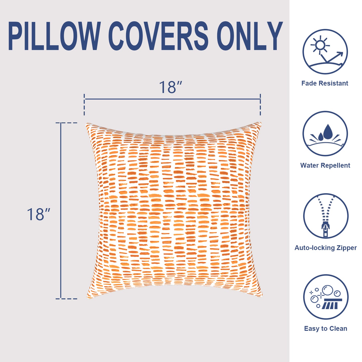 Melody Elephant Outdoor Throw Pillow Covers Pack of 2, Decorative Water Repellent Square Pillow Cases 18x18 Inch, Patio Pillowcases for Home Patio Furniture Use, Pebble Orange