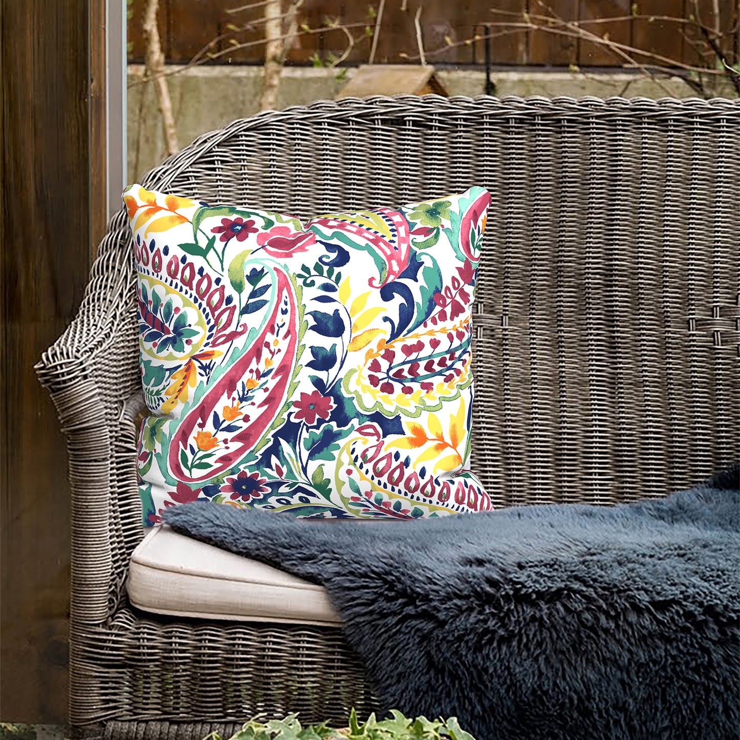 Melody Elephant Outdoor Throw Pillows 16x16 Inch, water Repellent patio pillows with Inners set of 2, outdoor pillows for patio furniture home garden, Vigour Paisley