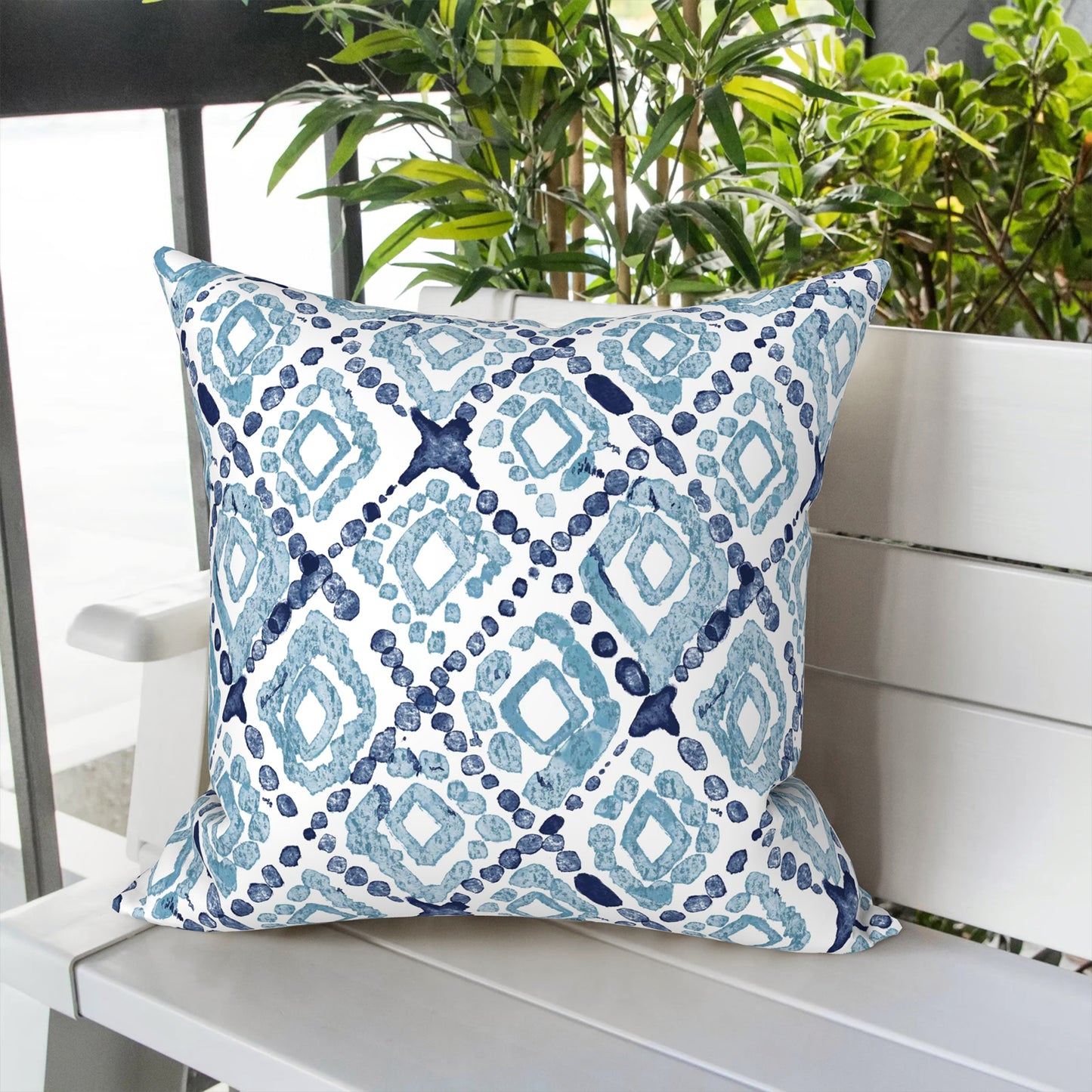 Melody Elephant Outdoor Throw Pillow Covers Pack of 2, Decorative Water Repellent Square Pillow Cases 18x18 Inch, Patio Pillowcases for Home Patio Furniture Use, Boho Geometry Blue