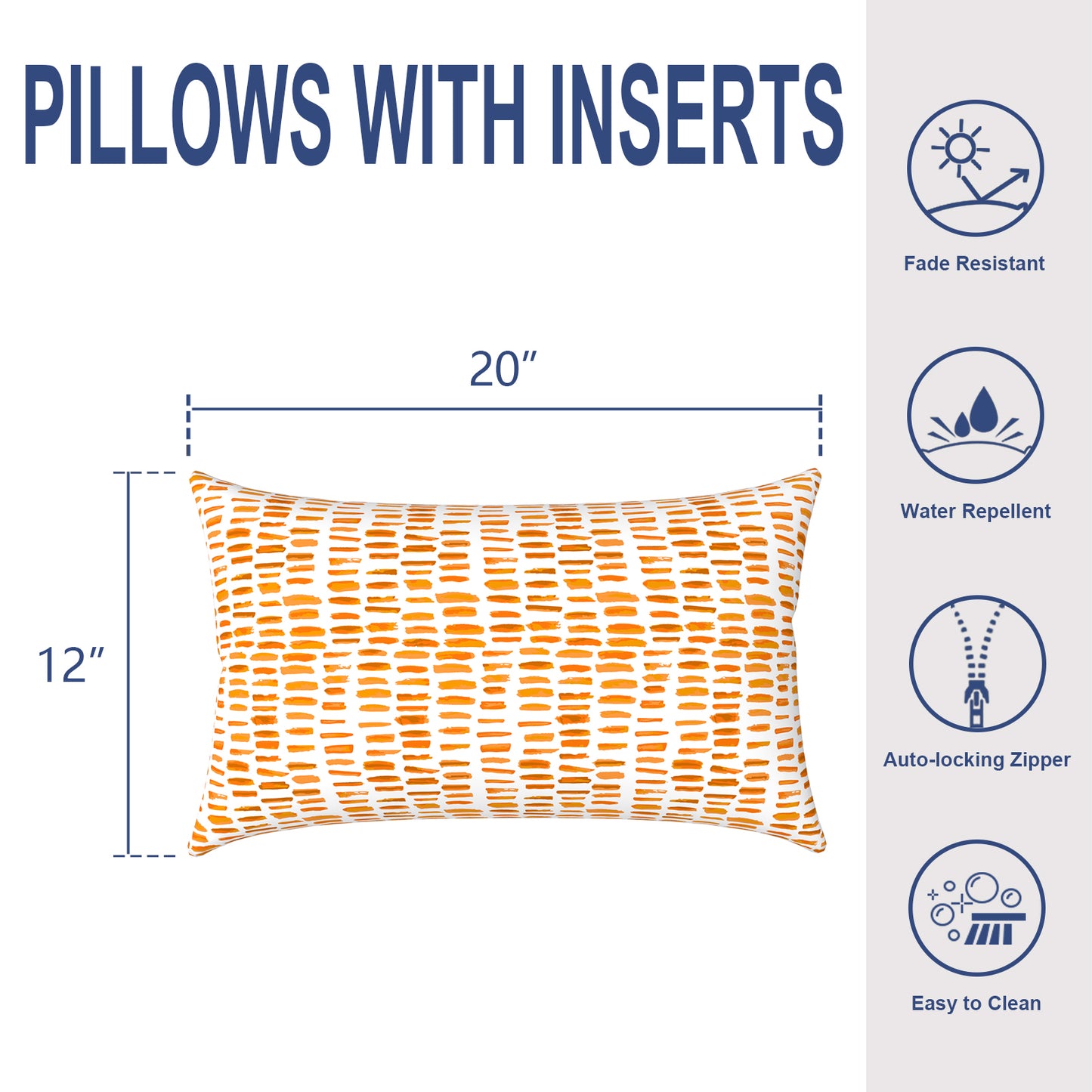 Melody Elephant Outdoor/Indoor Lumbar Pillows, Water Repellent Cushion Pillows, 12x20 Inch, Outdoor Pillows with Inserts for Home Garden, Pack of 2, Pebble Orange