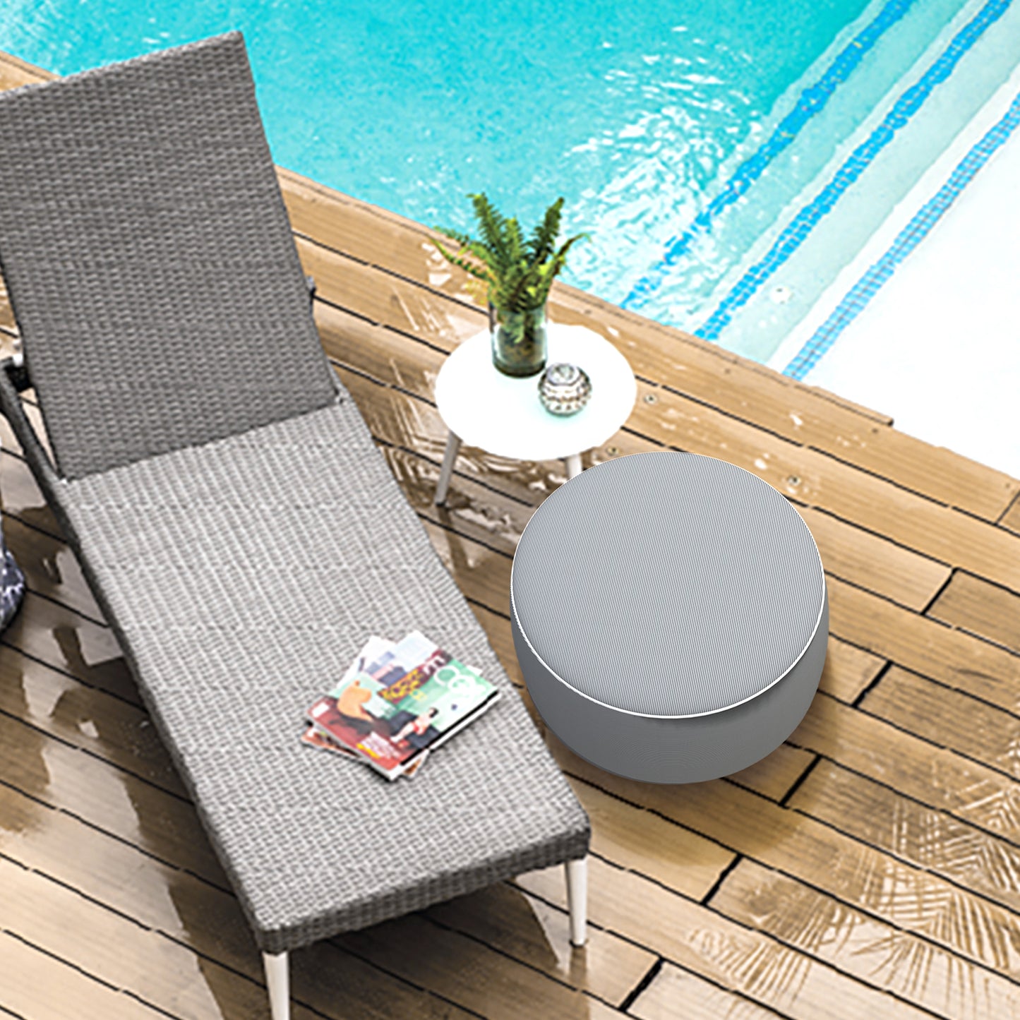 Melody Elephant Patio Inflatable Ottoman, 21x9 Inch Portable Stool Ottoman with Handle, Outdoor Round Footrest Stool for Garden Camping, Stripe Gray