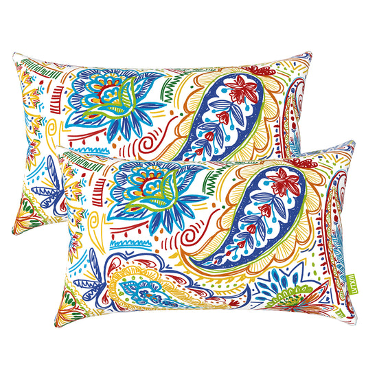 Melody Elephant Pack of 2 Outdoor Lumbar Pillow Covers, All Weather Cushion Pillow Cases 12x20 Inch, Pillowcase for Patio Couch Decoration, Red Paisley