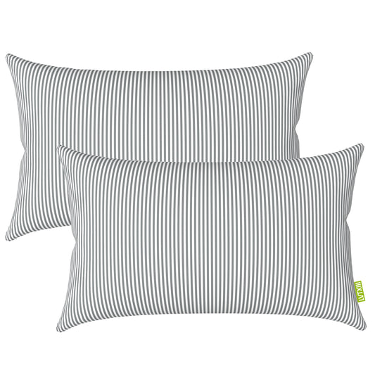 Melody Elephant Pack of 2 Outdoor Lumbar Pillow Covers, All Weather Cushion Pillow Cases 12x20 Inch, Pillowcase for Patio Couch Decoration, Stripe Gray