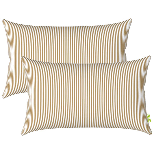 Melody Elephant Pack of 2 Outdoor Lumbar Pillow Covers, All Weather Cushion Pillow Cases 12x20 Inch, Pillowcase for Patio Couch Decoration, Stripe Beige