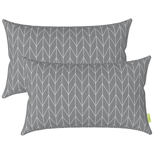 Melody Elephant Pack of 2 Outdoor Lumbar Pillow Covers, All Weather Cushion Pillow Cases 12x20 Inch, Pillowcase for Patio Couch Decoration, Herringbone Gray