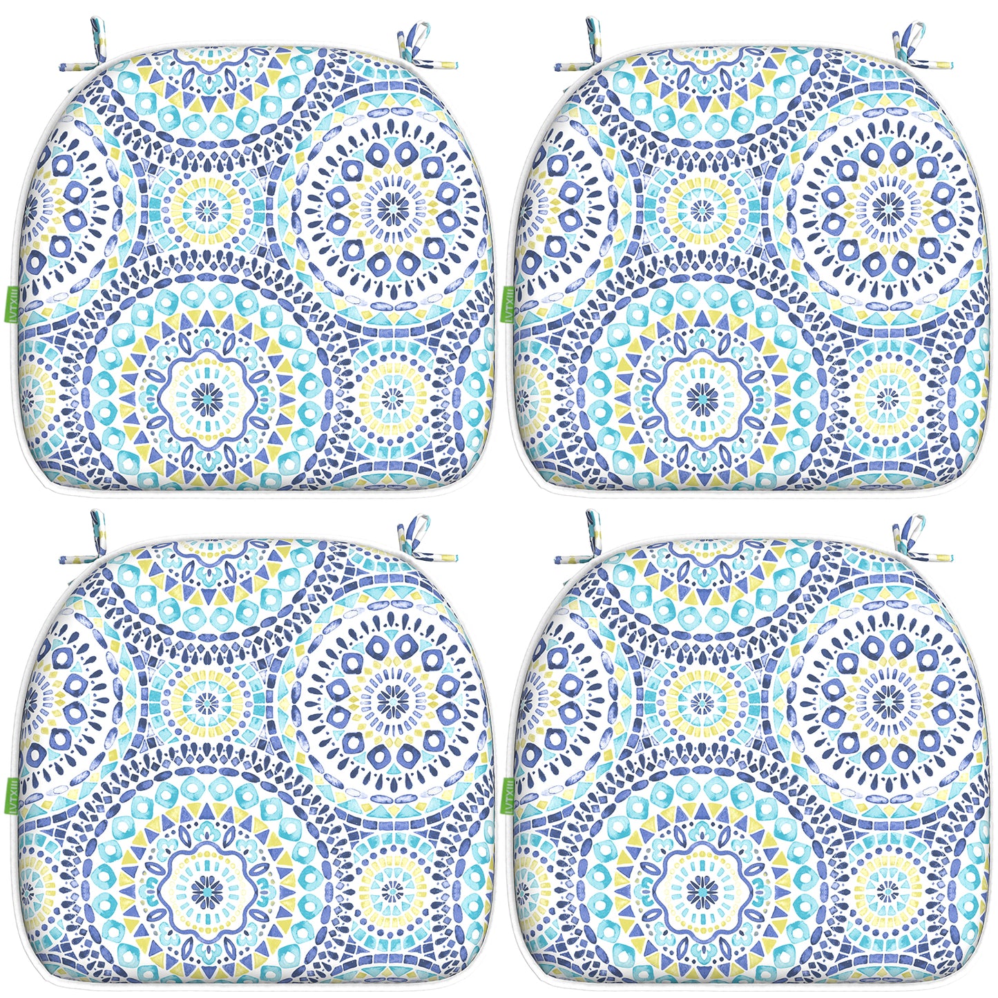 Melody Elephant Outdoor Chair Cushions Set of 4, Water Resistant Patio Chair Pads with Ties, Seat Cushions for Home Garden Furniture Decoration, 16”x17”,  Delancey Lagoon