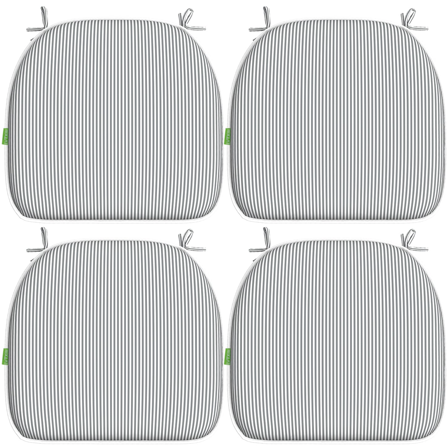 Melody Elephant Outdoor Chair Cushions Set of 4, Water Resistant Patio Chair Pads with Ties, Seat Cushions for Home Garden Furniture Decoration, 16”x17”,  Stripe Gray