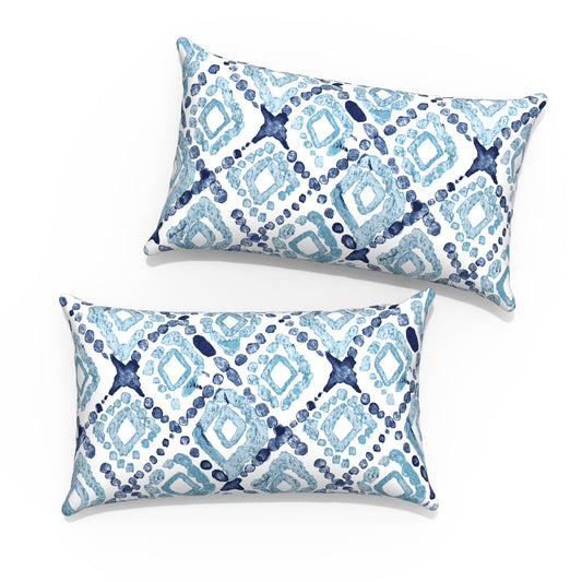 Melody Elephant Pack of 2 Outdoor Lumbar Pillow Covers, All Weather Cushion Pillow Cases 12x20 Inch, Pillowcase for Patio Couch Decoration, Boho Geometry Blue